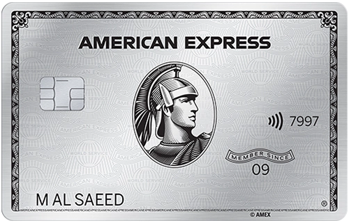 A silver american express card with an image of a man in roman numerals.